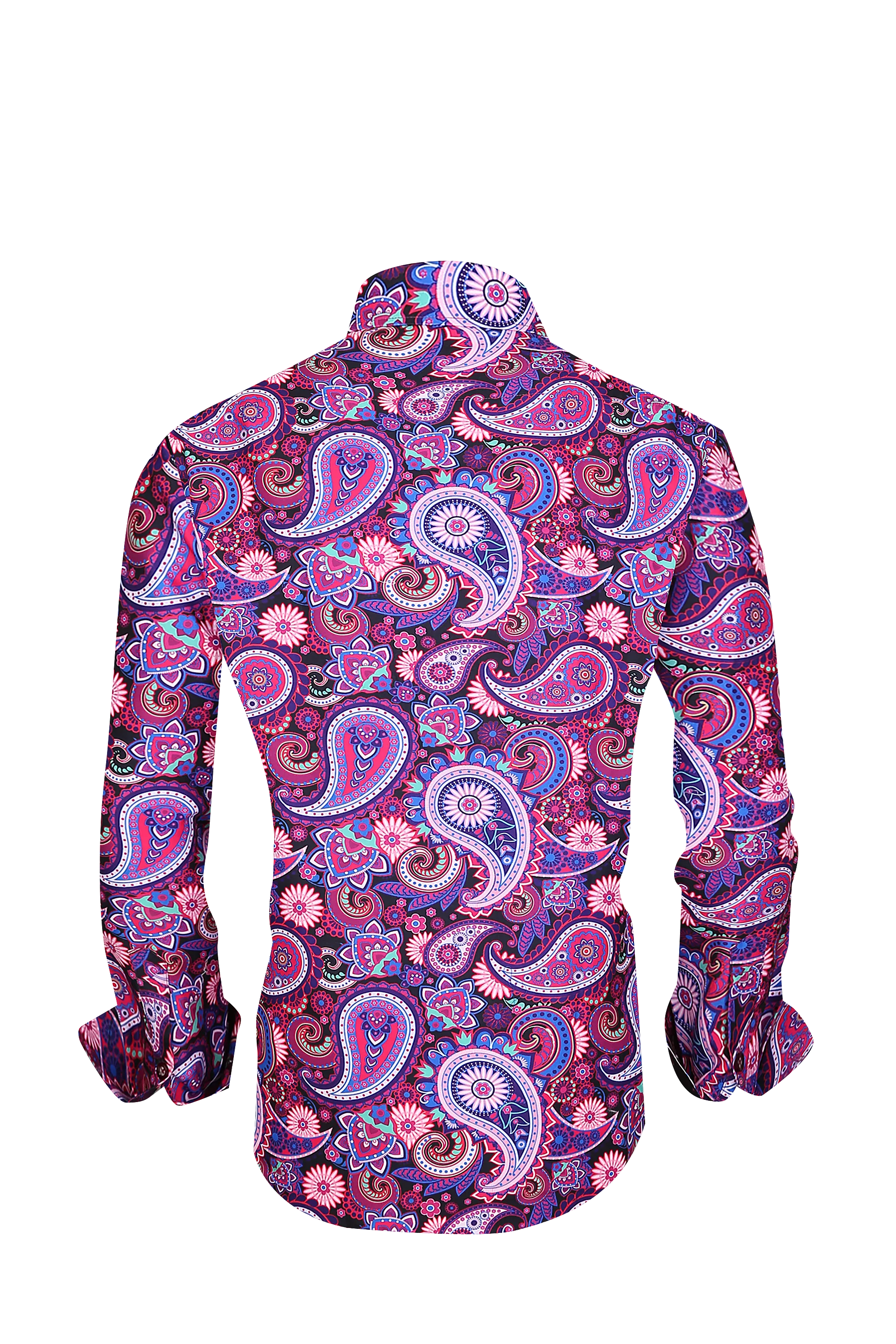 Men PREMIERE Long Sleeve Button Up Dress Shirt Colorful Pink Purple Paisley