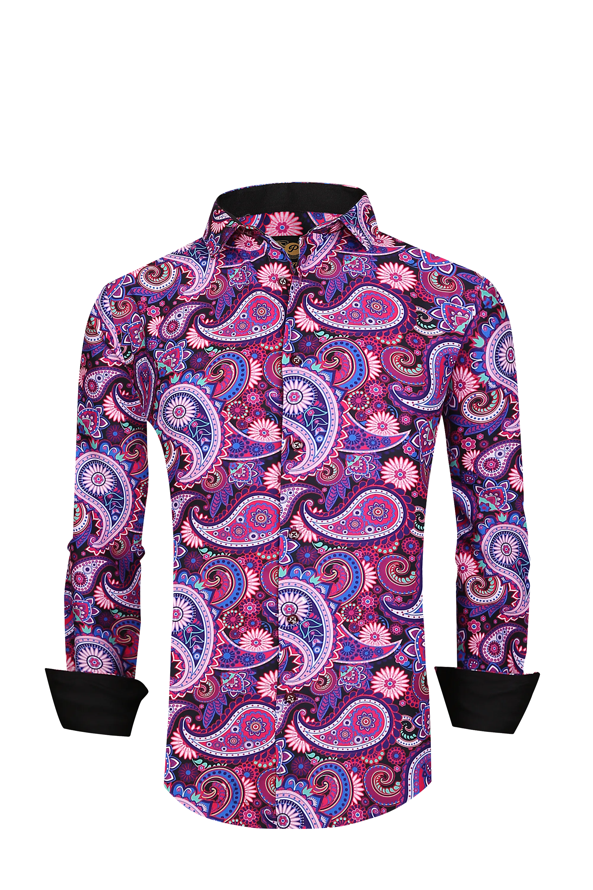 Men PREMIERE Long Sleeve Button Up Dress Shirt Colorful Pink Purple Paisley