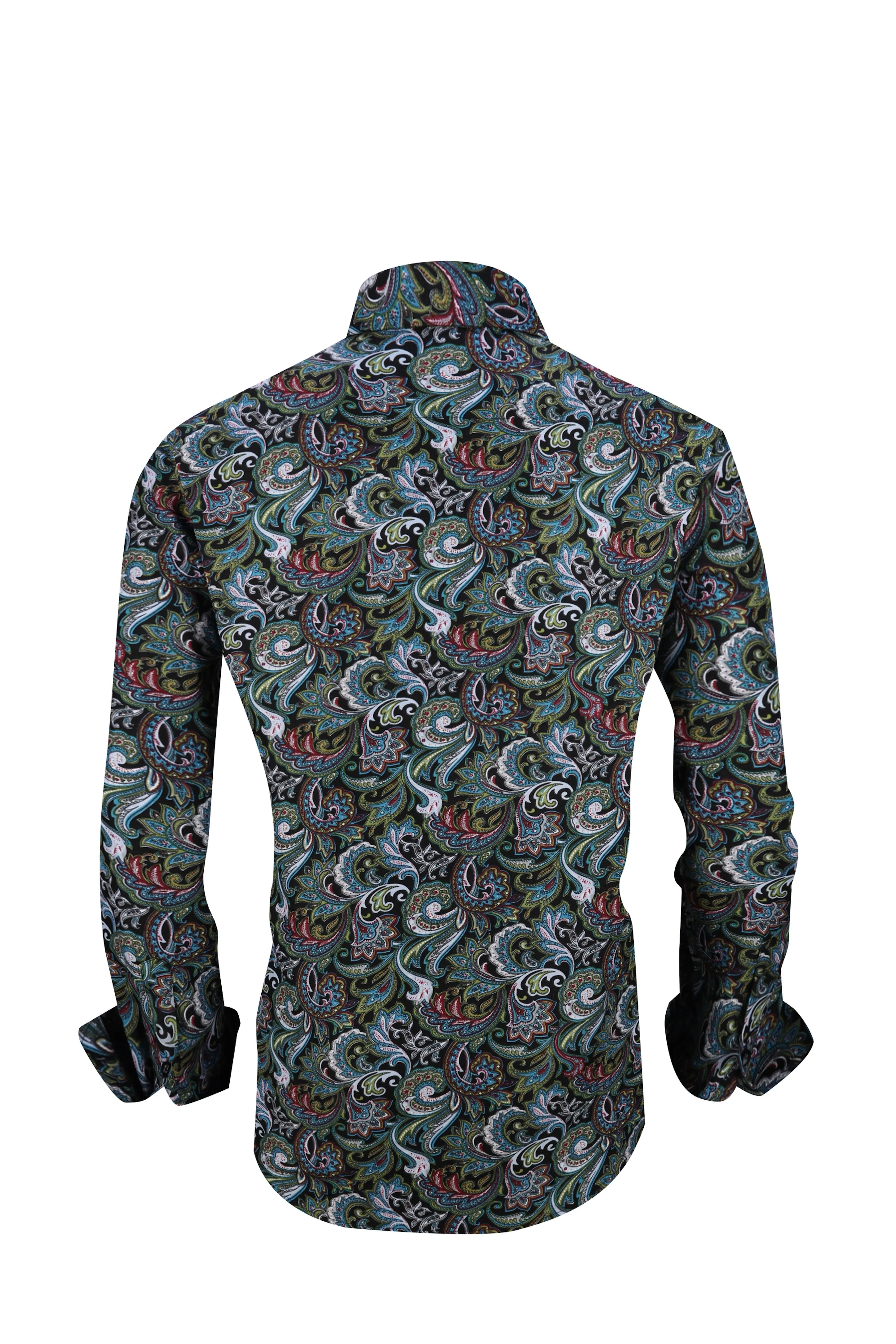 Men PREMIERE Long Sleeve Button Up Dress Shirt Green Blue Paisley