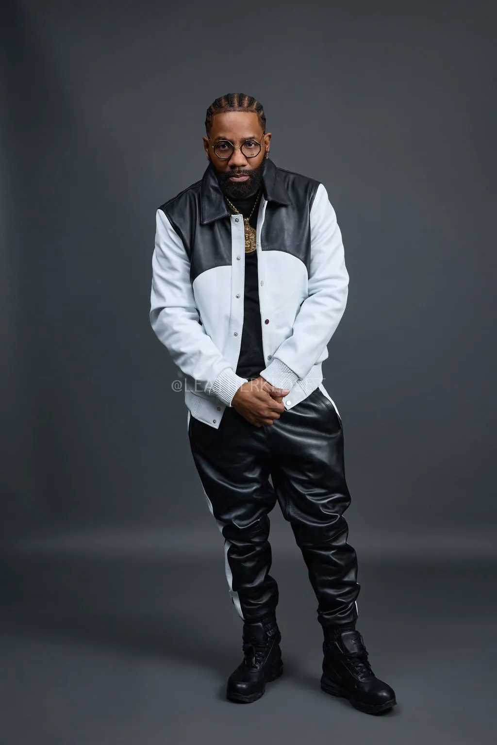 Men's 88 Leather Suit [Black/White]