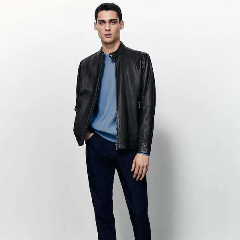 Men's Black Plain Biker Jacket