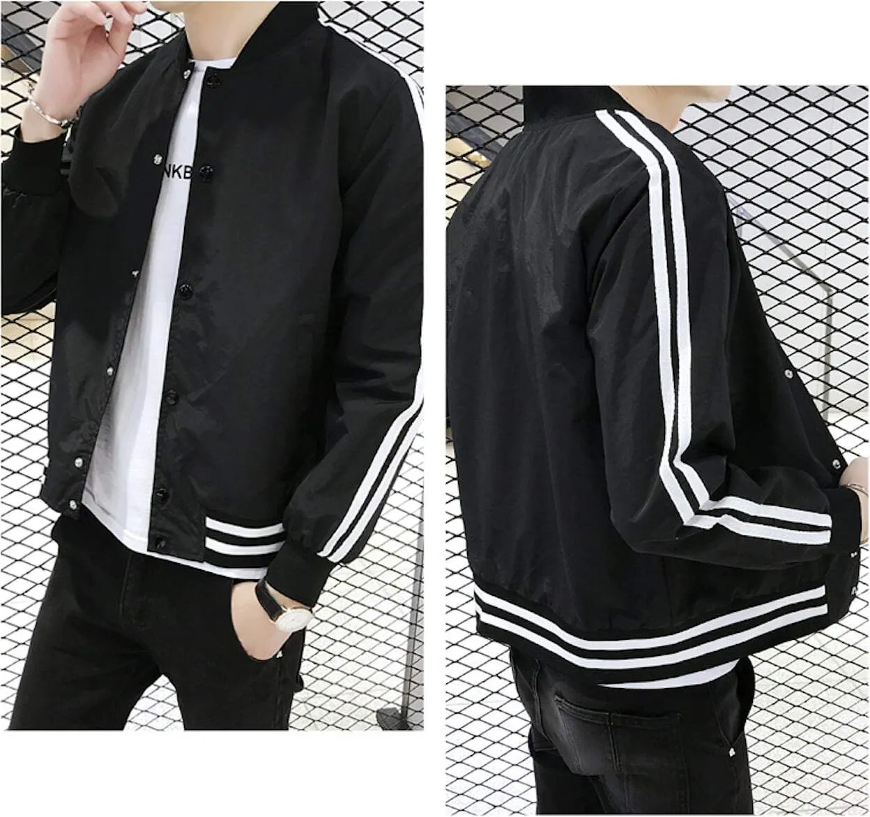 Mens Varsity Bomber Jacket with Stripes