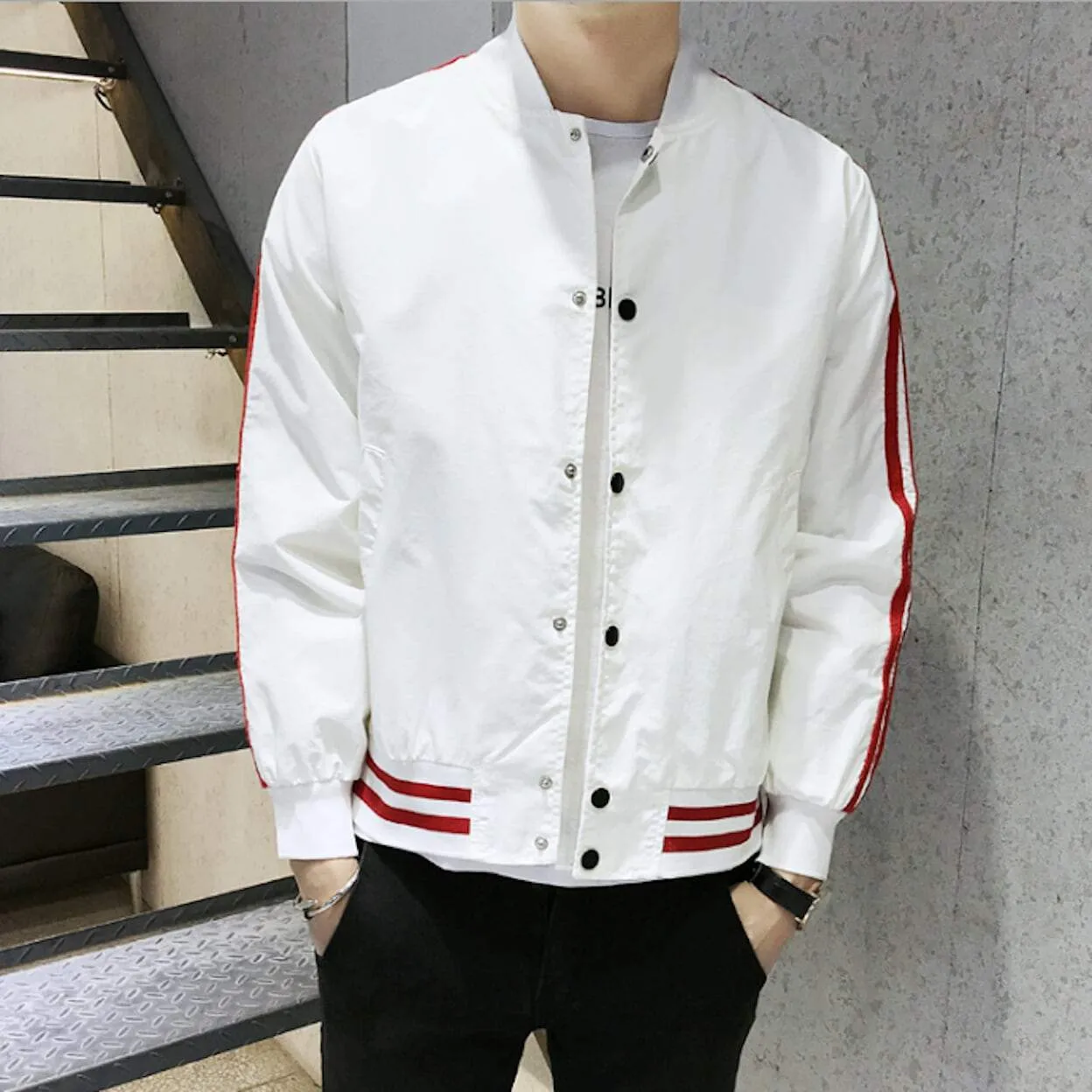 Mens Varsity Bomber Jacket with Stripes