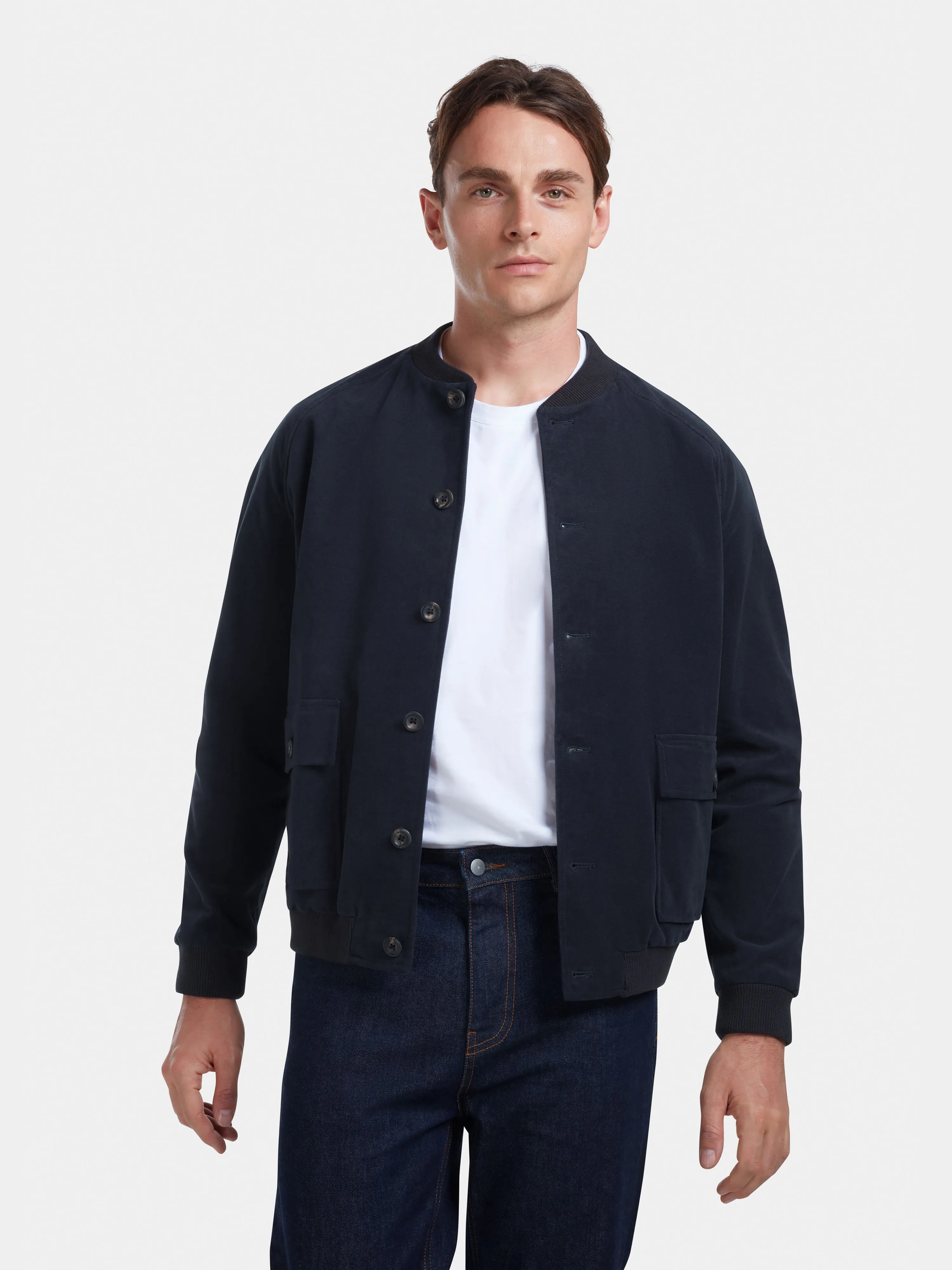 Navy Cotton-Moleskin Bomber Jacket