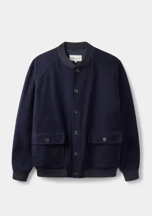 Navy Cotton-Moleskin Bomber Jacket