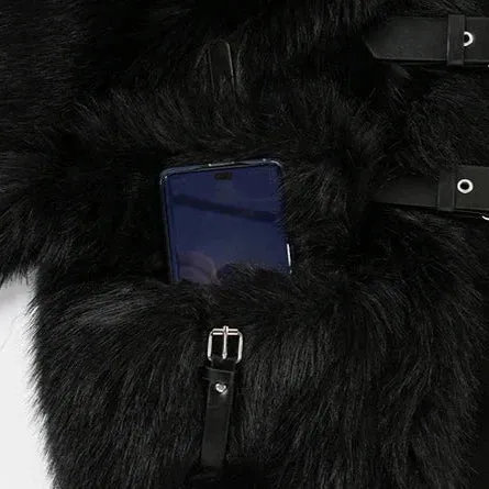 Nayeli Faux Rabbit Fur Bomber Jacket - Black or White