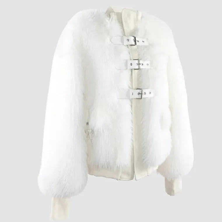 Nayeli Faux Rabbit Fur Bomber Jacket - Black or White