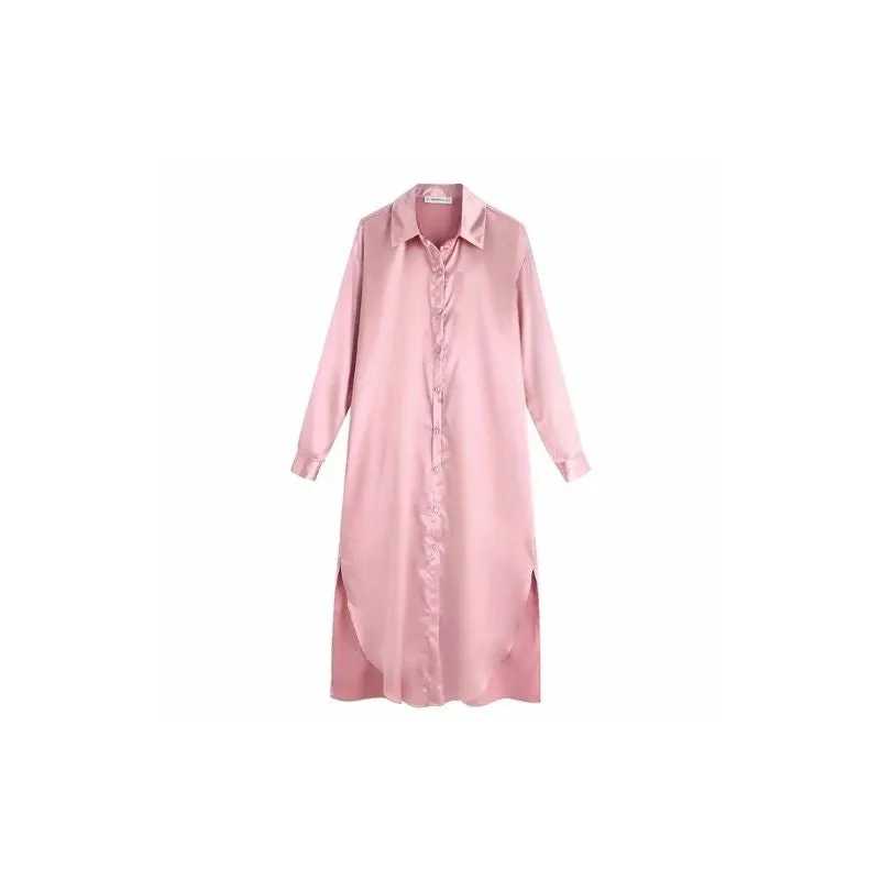 Oversized Shirt-Dress Pink Satin Metallic