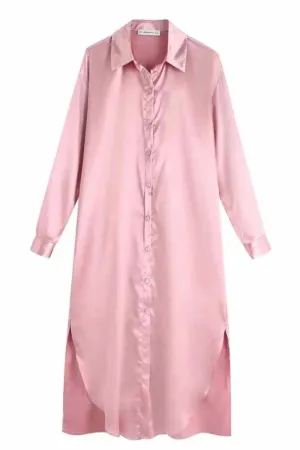 Oversized Shirt-Dress Pink Satin Metallic