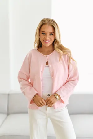 Paris Raw Hem Cardigan-Baby Pink
