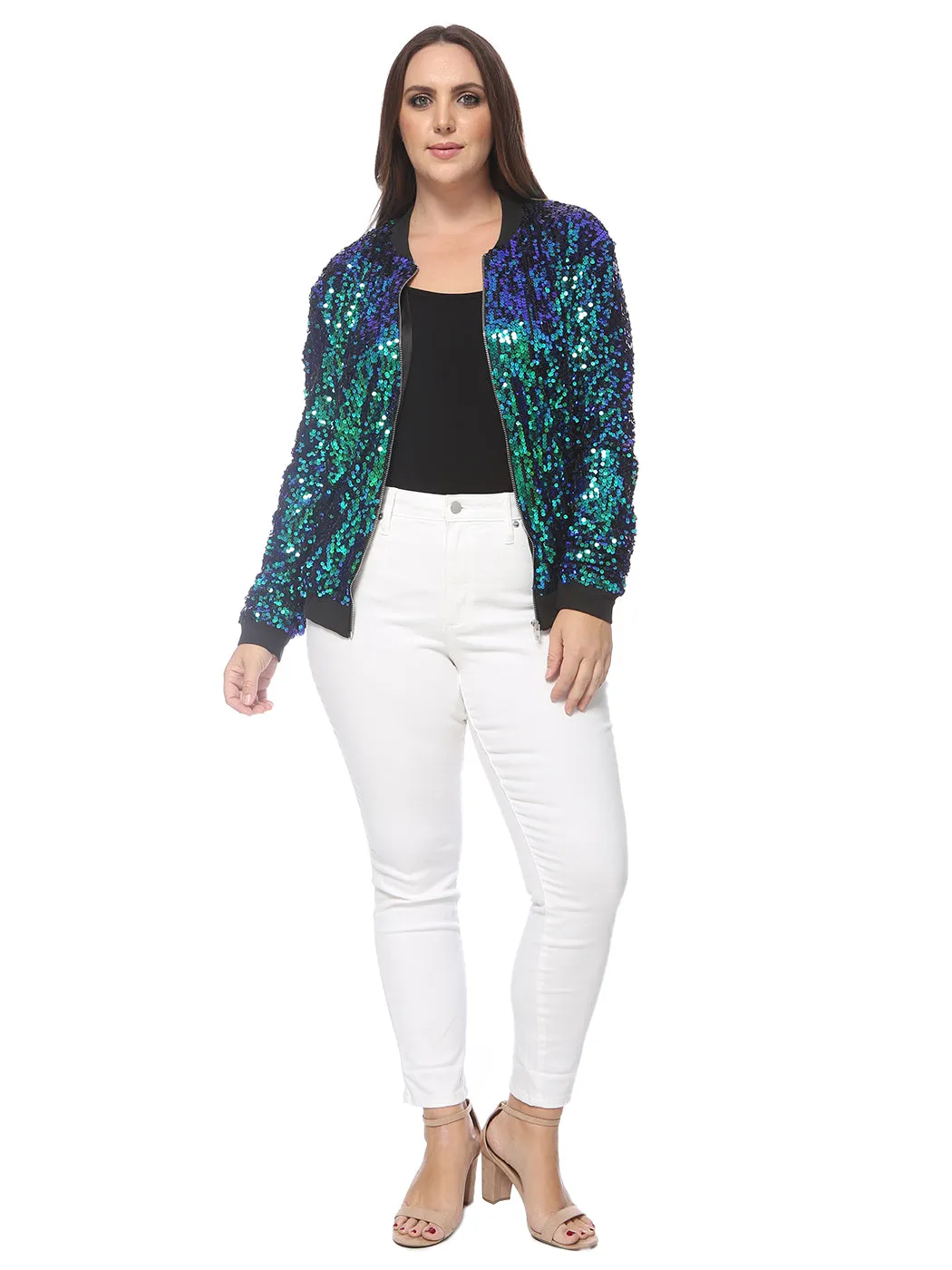 Plus Size Sequin Bomber Jacket
