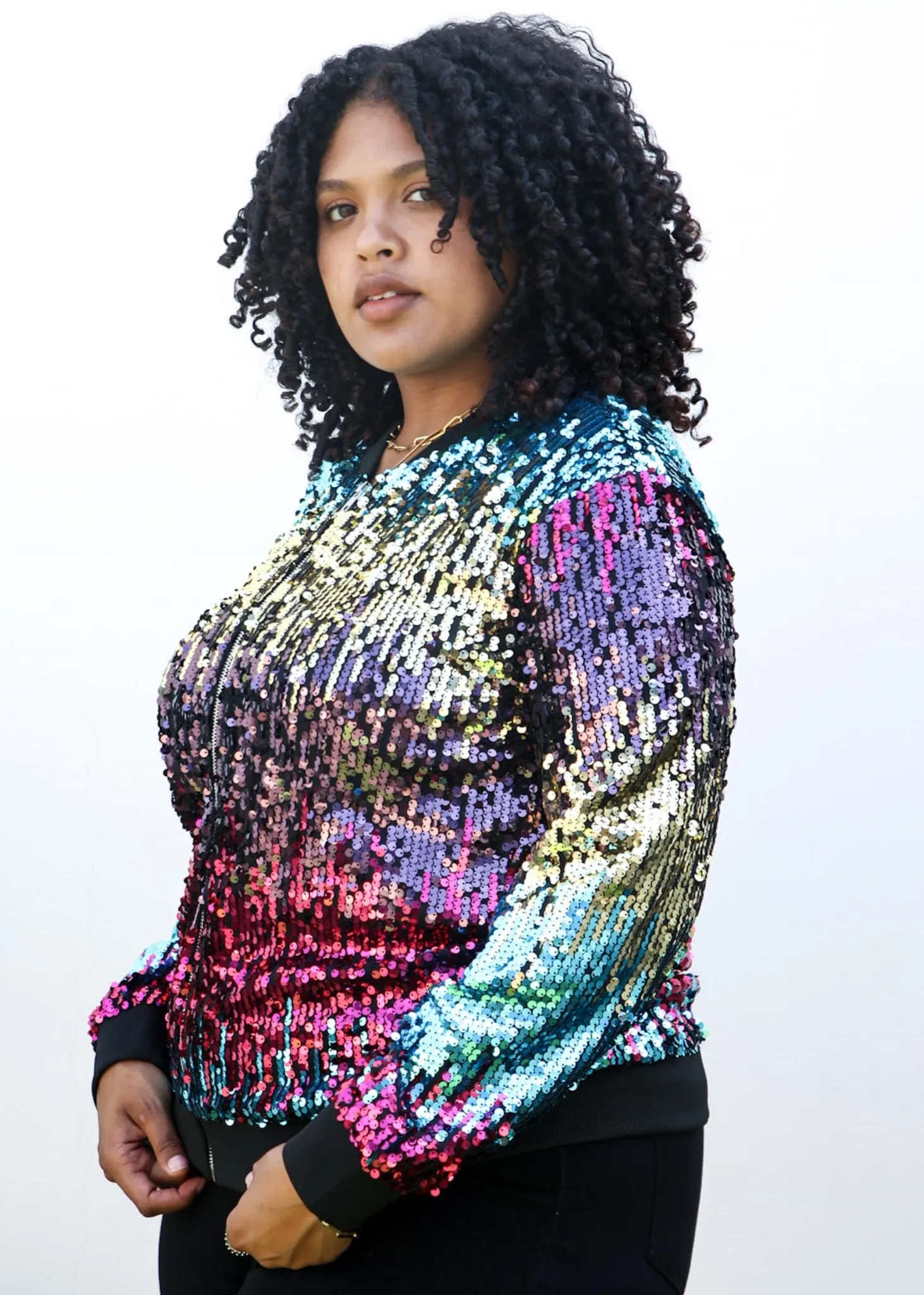 Plus Size Sequin Bomber Jacket