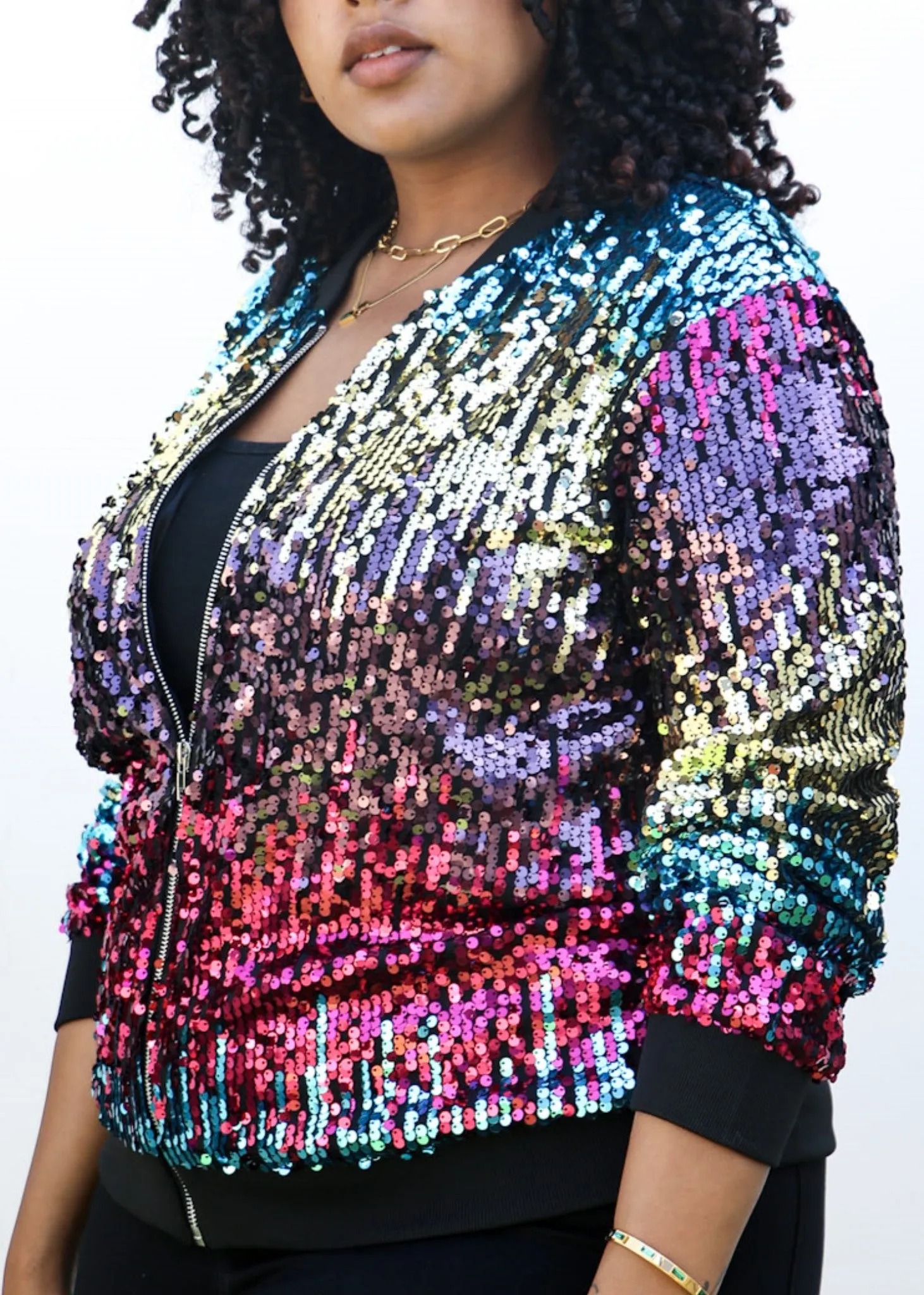Plus Size Sequin Bomber Jacket