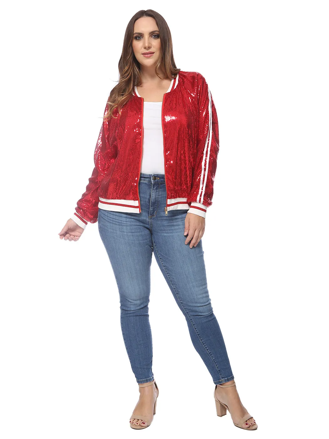 Plus Size Sequin Bomber Jacket