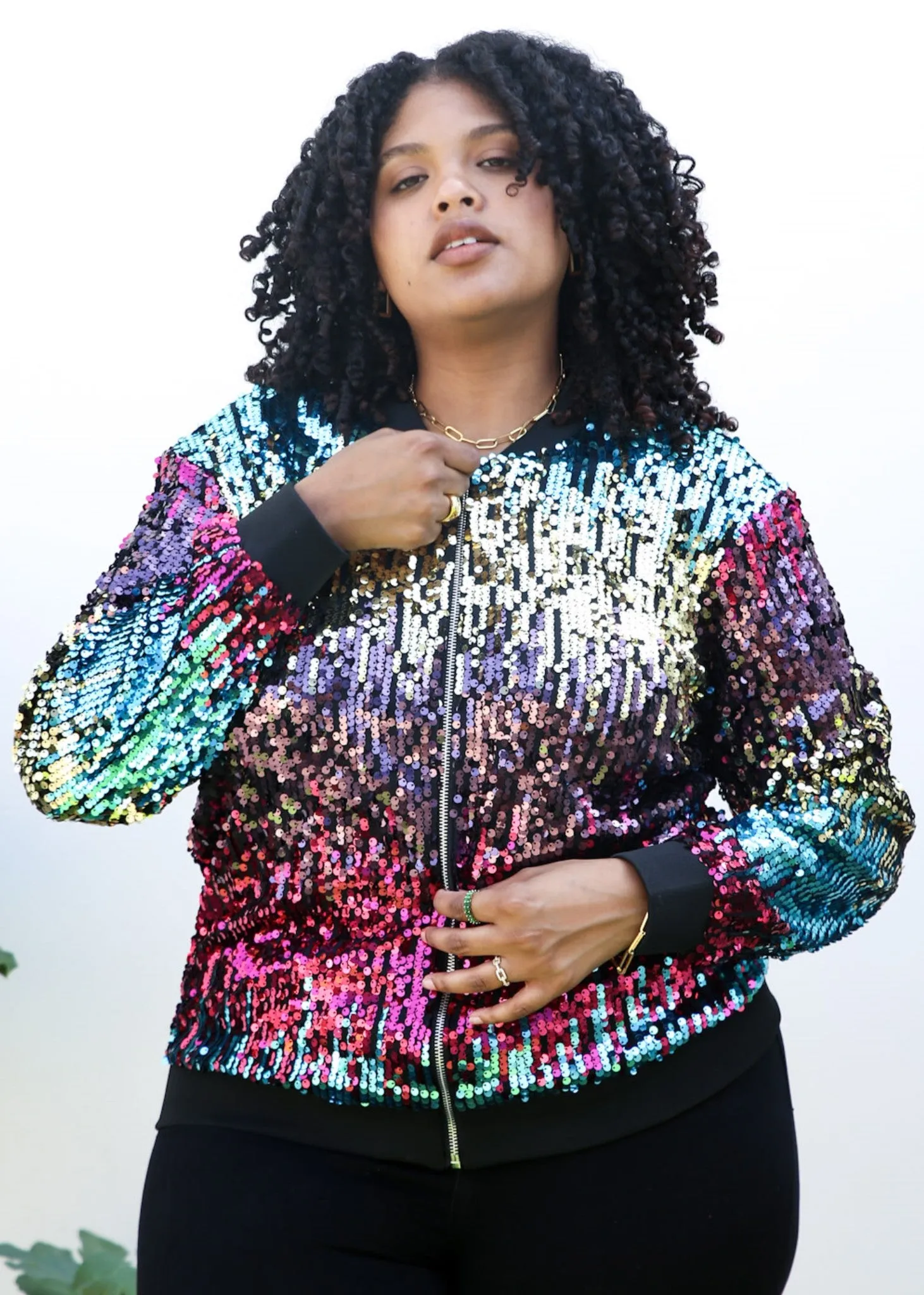 Plus Size Sequin Bomber Jacket
