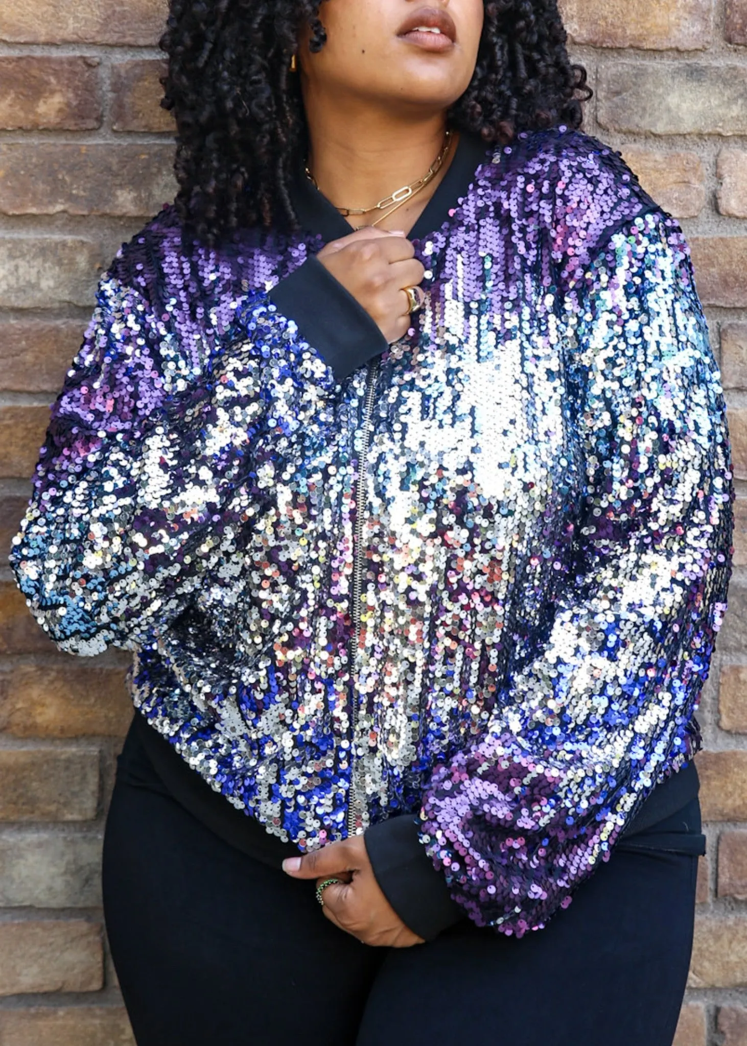 Plus Size Sequin Bomber Jacket
