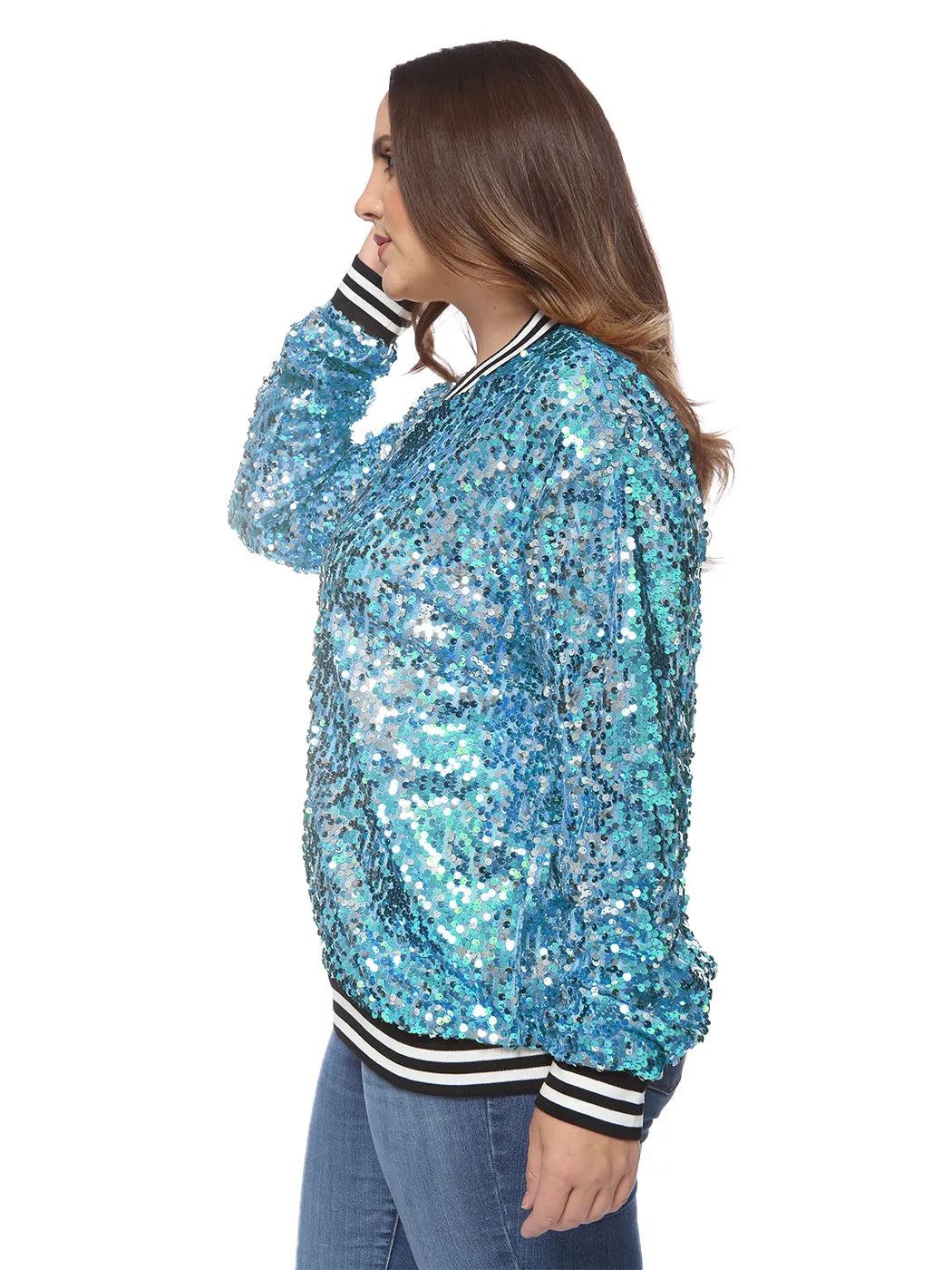 Plus Size Sequin Bomber Jacket