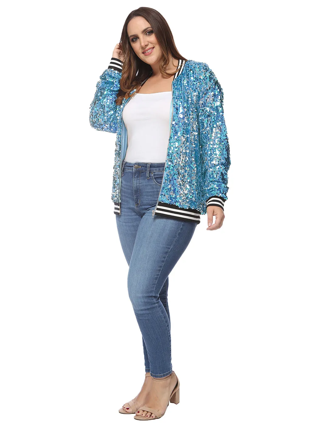 Plus Size Sequin Bomber Jacket