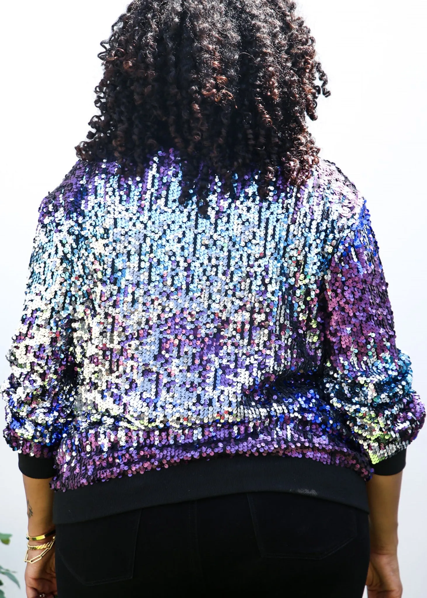 Plus Size Sequin Bomber Jacket