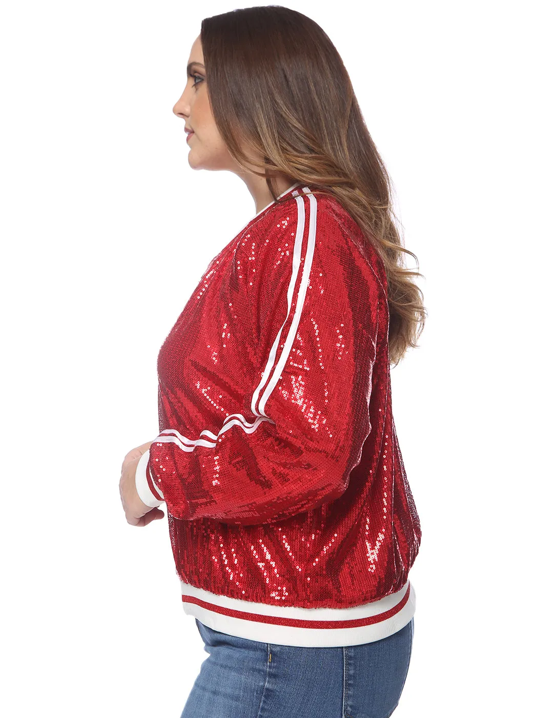 Plus Size Sequin Bomber Jacket