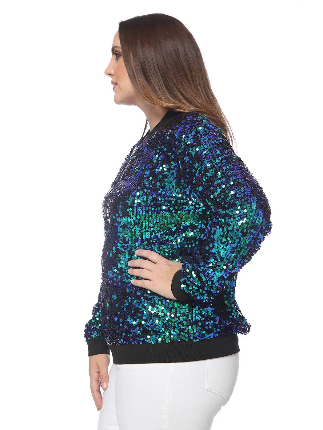 Plus Size Sequin Bomber Jacket