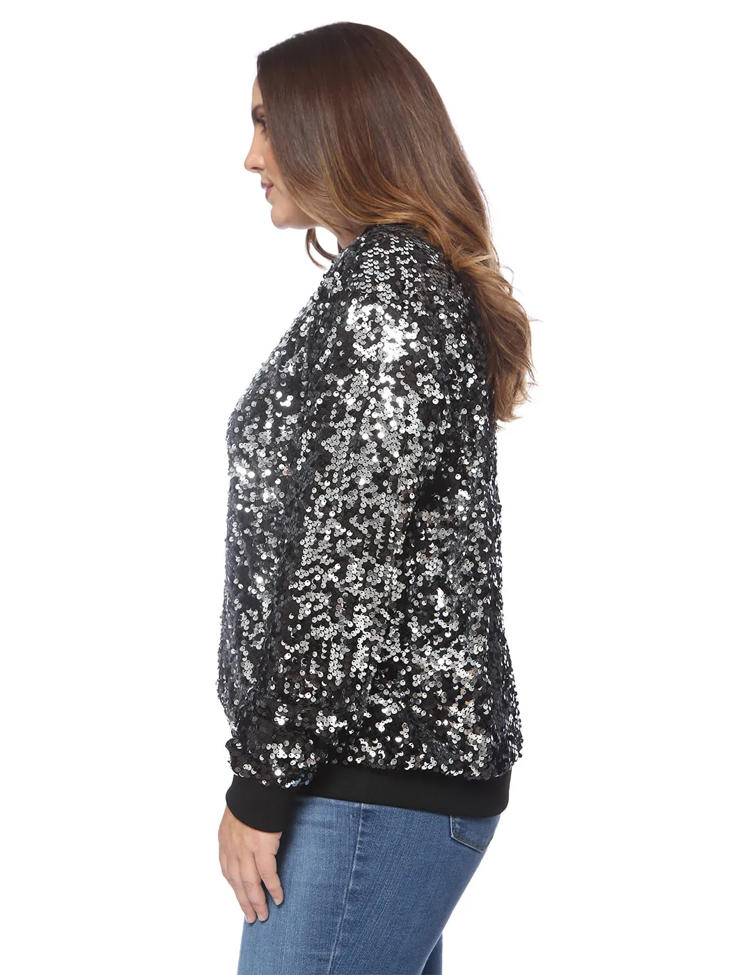 Plus Size Sequin Bomber Jacket