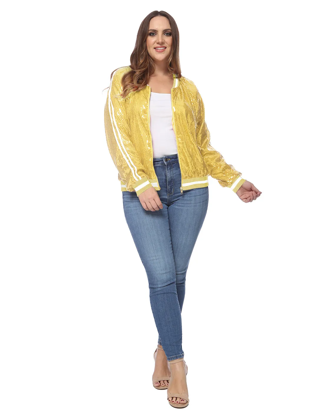Plus Size Sequin Bomber Jacket