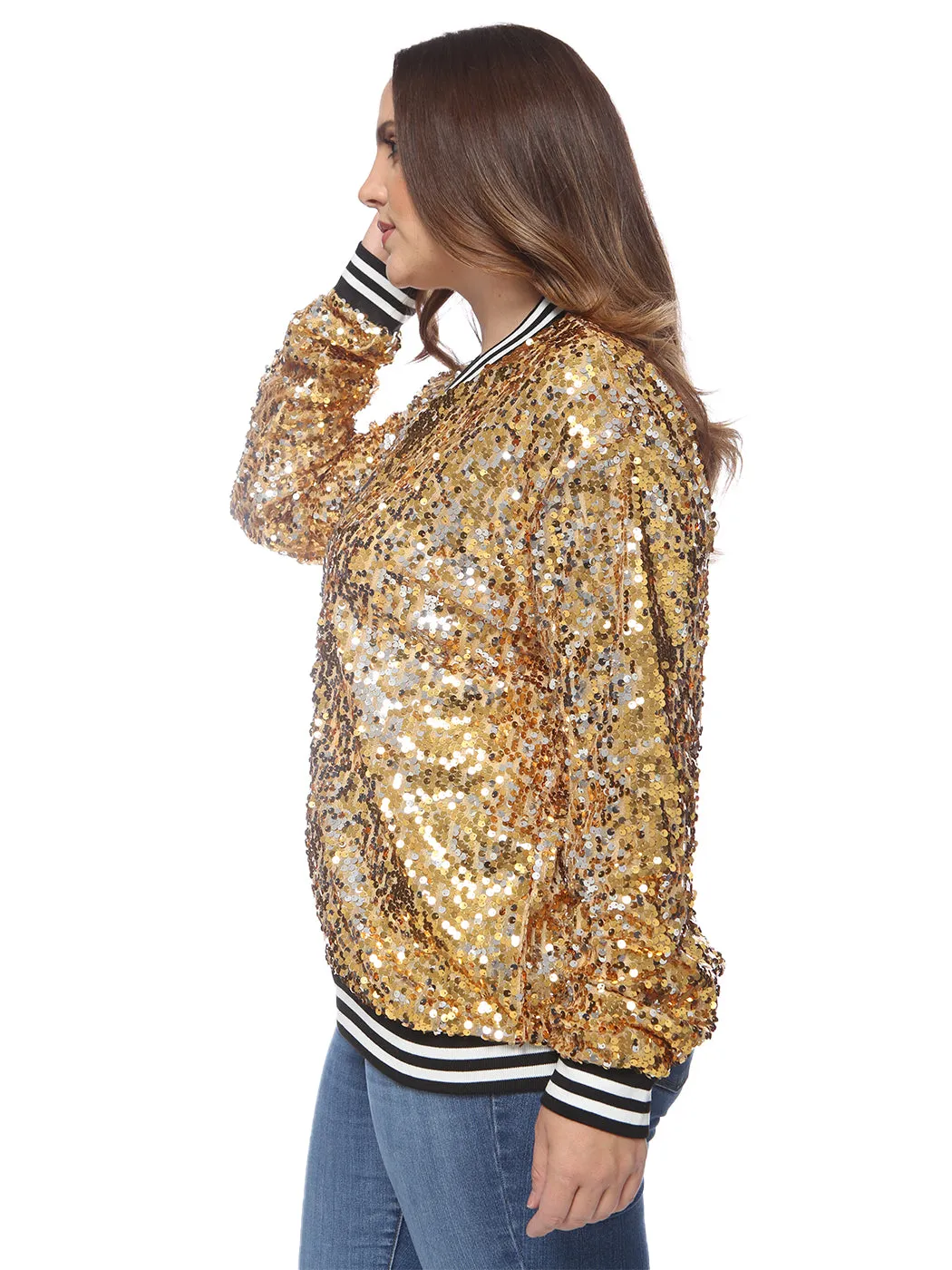 Plus Size Sequin Bomber Jacket