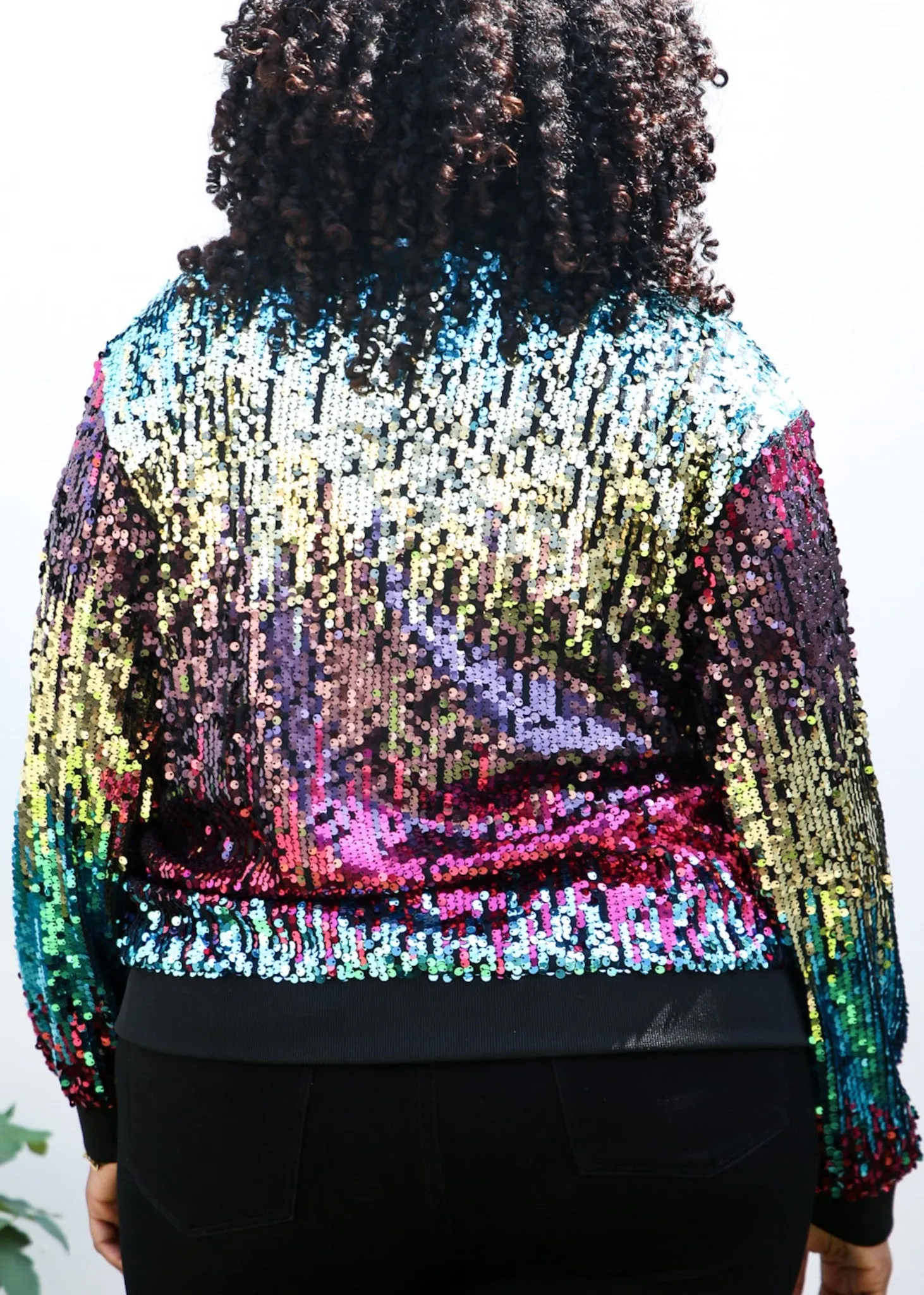 Plus Size Sequin Bomber Jacket