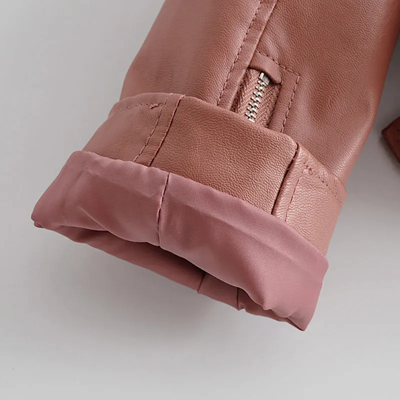 Pu Leather Bomber Jacket With Belt Women Irregular