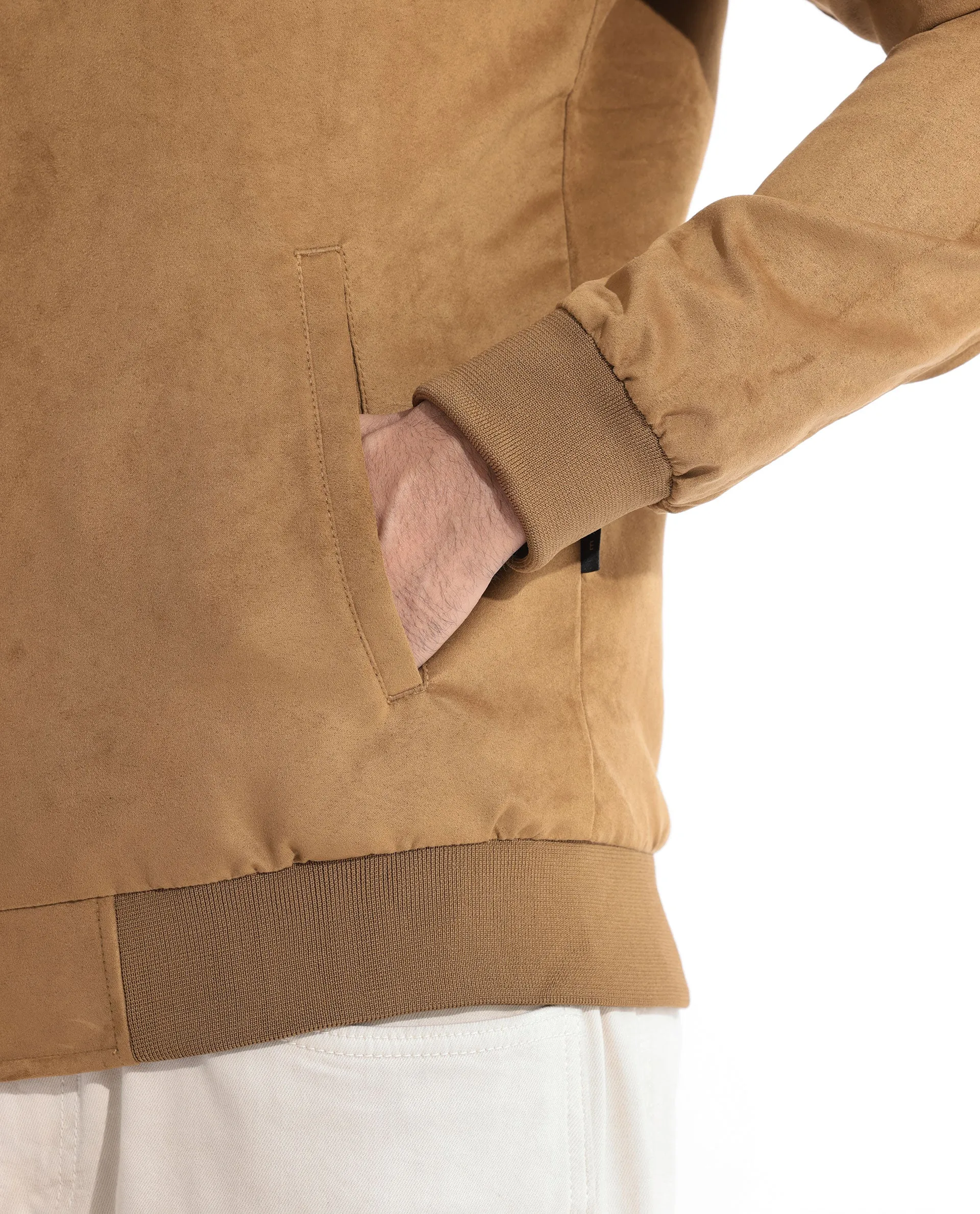 Rare Rabbit Men's Henron Yellow Plain Suede Bomber Jacket