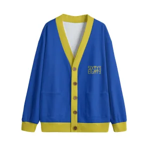 Sixty Eight 93 Logo Gold & Blue Unisex V-Neck Knitted Fleece Cardigan