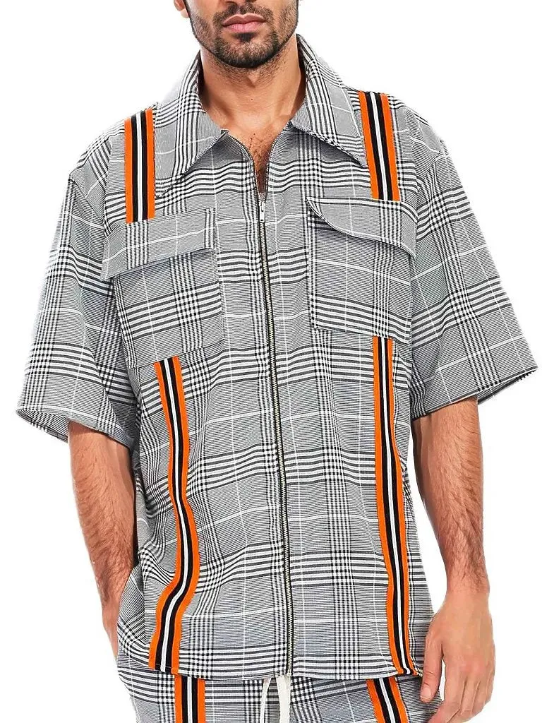 TAPED PLAID ZIP UP SHIRT