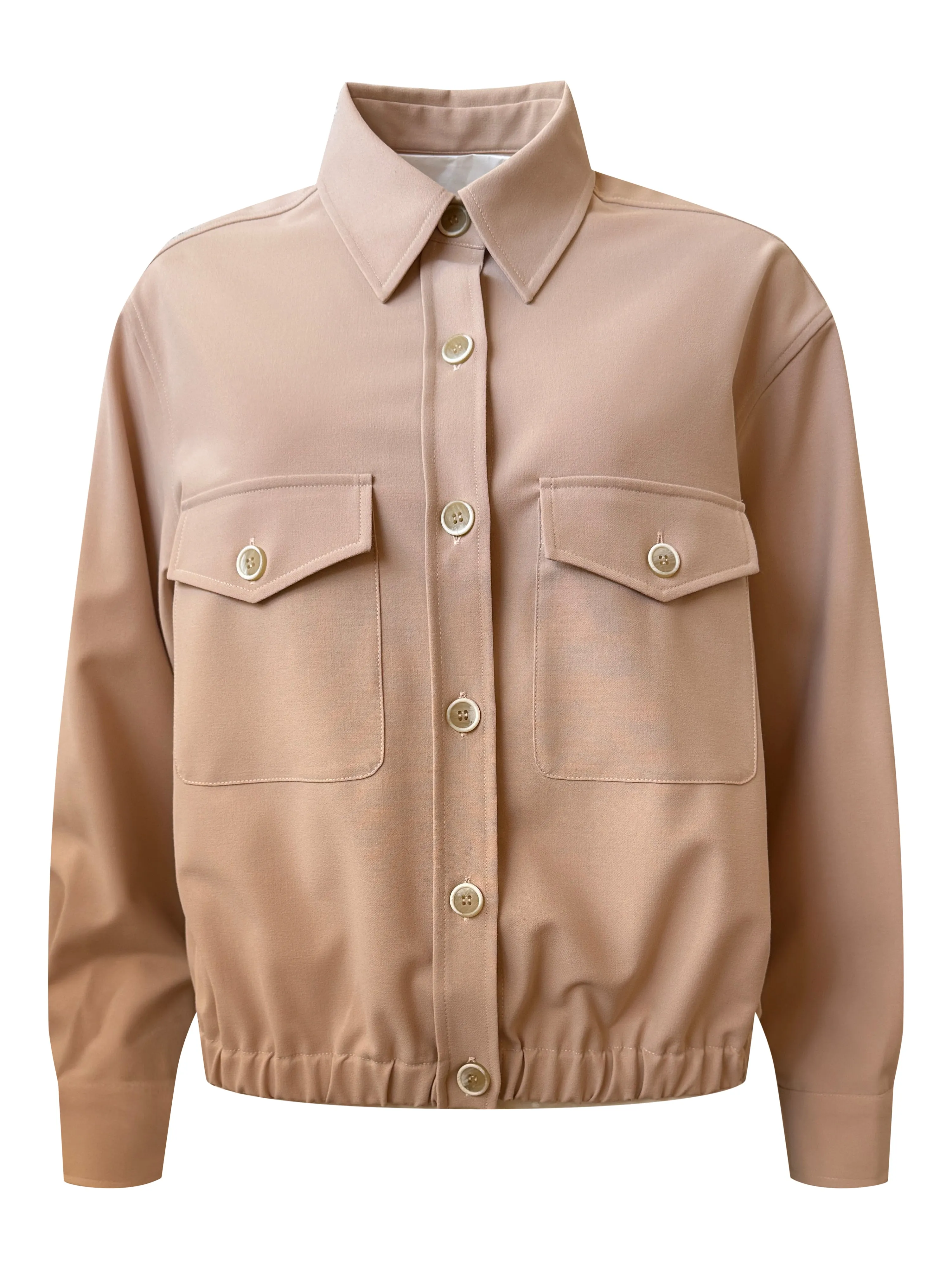 Techno Tailoring Bomber Jacket with Patch Pockets - Dusty Pink
