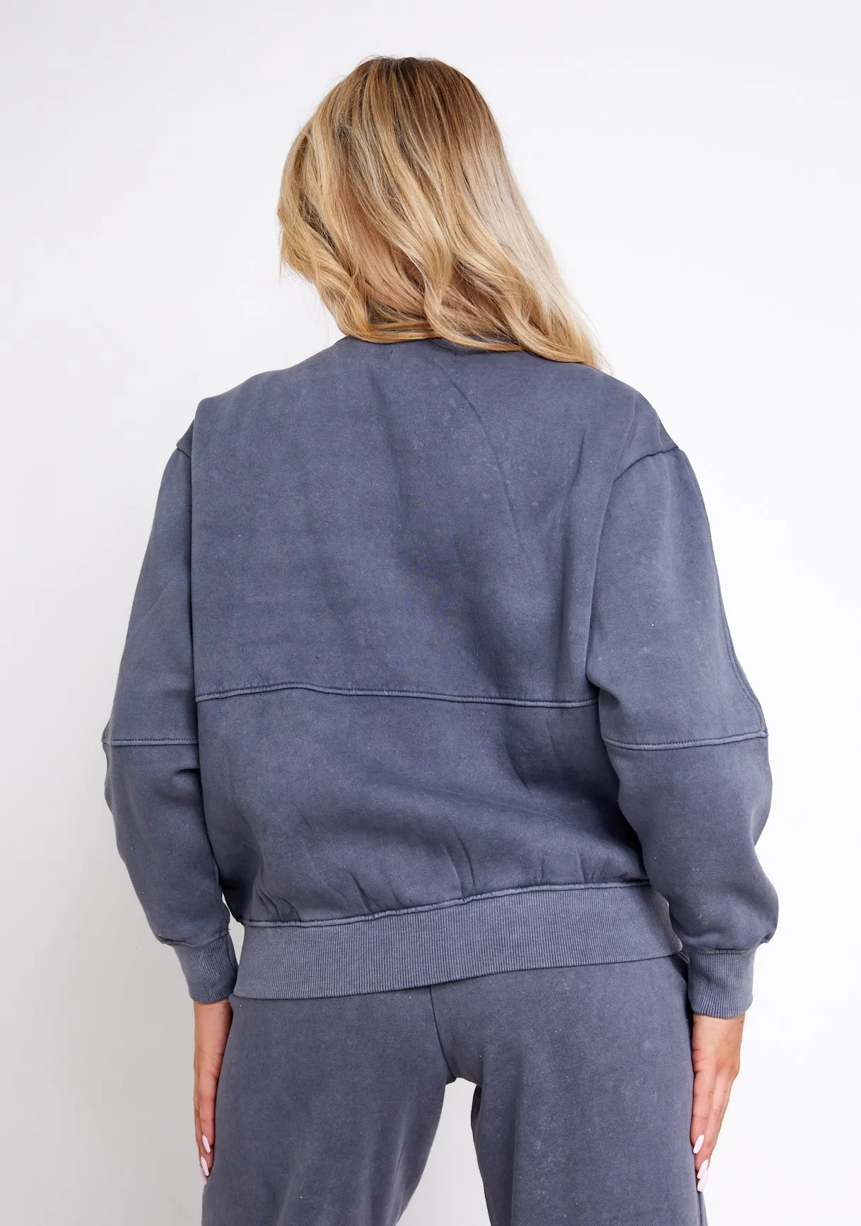 Tess Washed Charcoal Bomber Jacket Sweatshirt