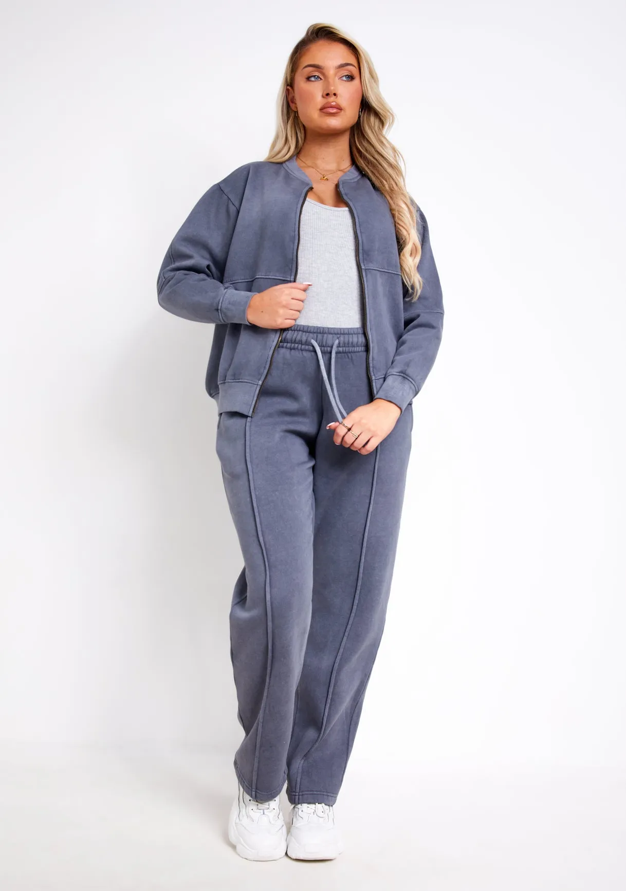 Tess Washed Charcoal Bomber Jacket Sweatshirt
