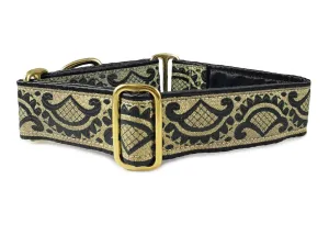 Tivoli Jacquard in Black & Gold - Martingale Dog Collar or Buckle Dog Collar - 1.5" Width