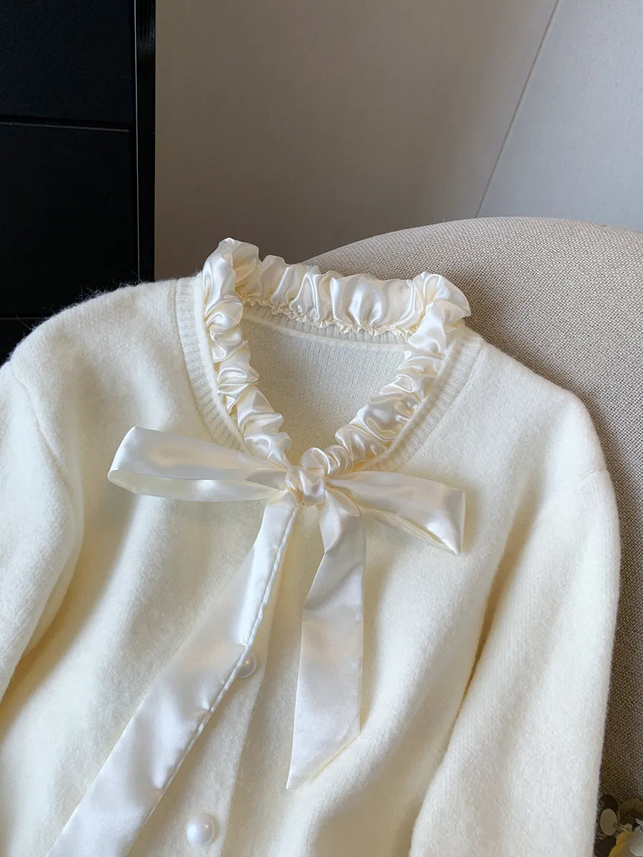 V-neck Bow Single-breasted Cardigan