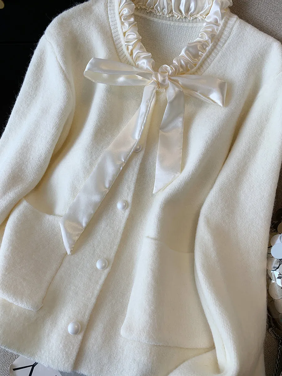V-neck Bow Single-breasted Cardigan