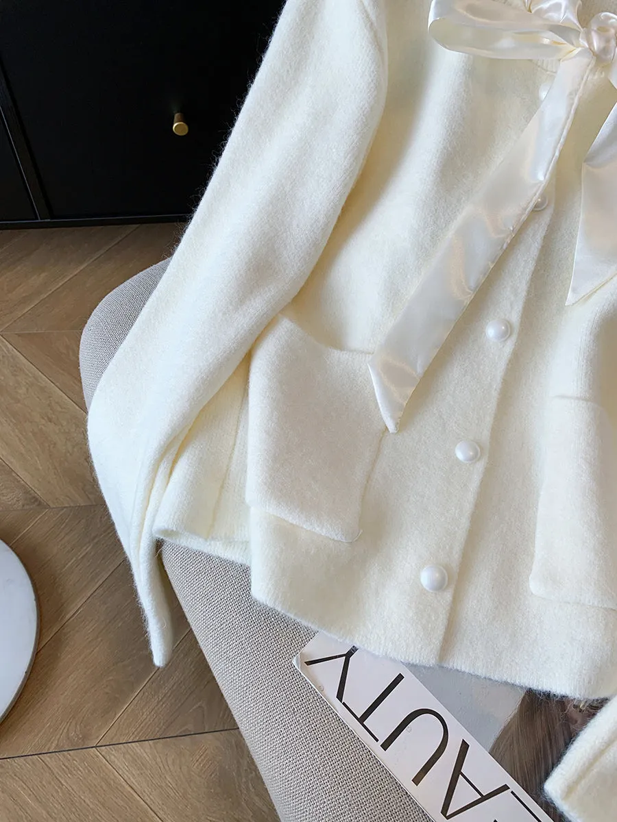 V-neck Bow Single-breasted Cardigan