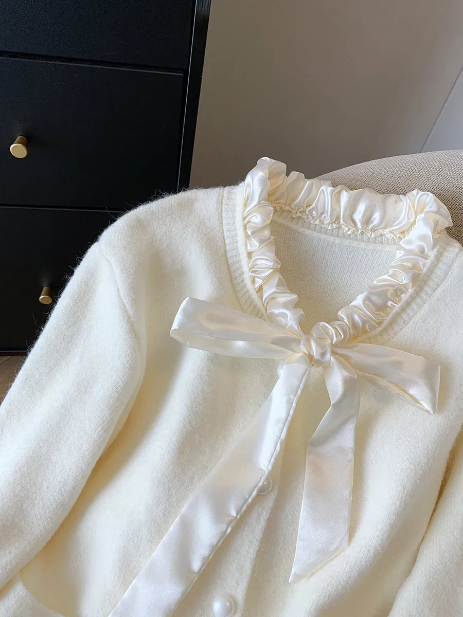 V-neck Bow Single-breasted Cardigan