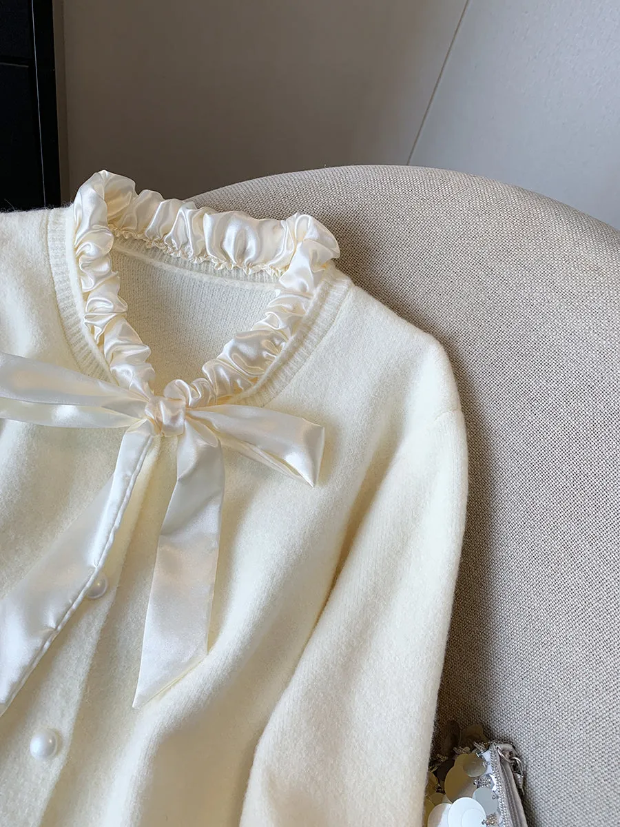 V-neck Bow Single-breasted Cardigan