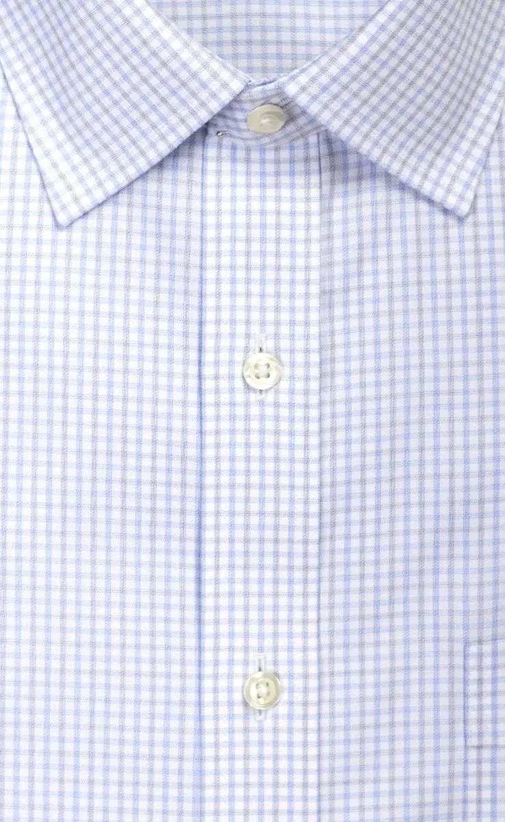 Wilkes and Riley Twill Check Spread Collar Supima Cotton Non Iron Dress Shirt Sky/Grey
