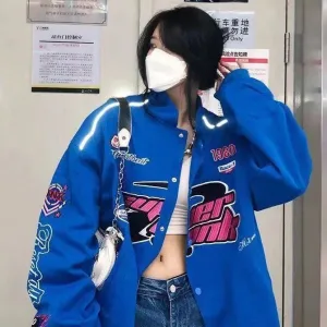Women Printed Casual Zipper Long Sleeve Jacket Coat Winter Clothes Vintage Colorblock Bomber Jacket S4641827